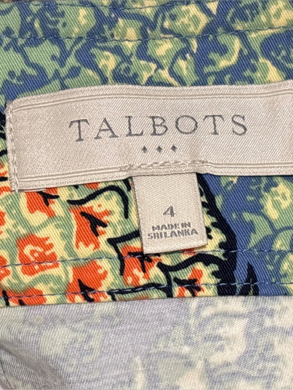 Talbots Pineapple Print Skirt Women's Blue Green Yellow Size 4 Stretch Cotton - Picture 6 of 10